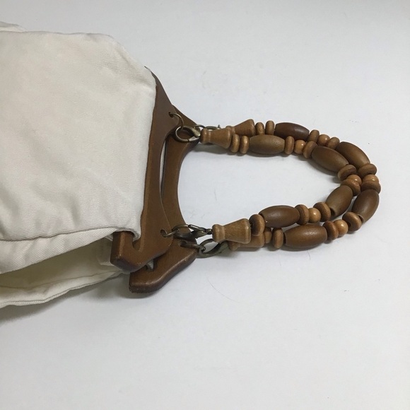 Philippines Purse Wood Bead Handles 100% Cotton Fabric Summer Bag Boho Vintage - Picture 9 of 16